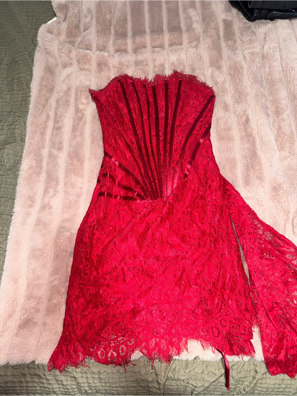 Red Lace Strapless Corset Dress